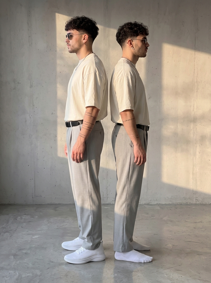 Before and after height comparison wearing Filo Lino, +8cm